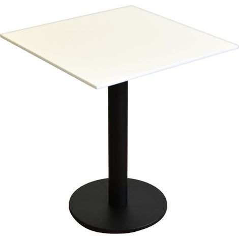 Table d'appoint pour balcon et jardin, stratifié haute pression (HPL) imperméable de 12 mm, 65 x 65 cm, blanc neige, pieds ronds (1/3)