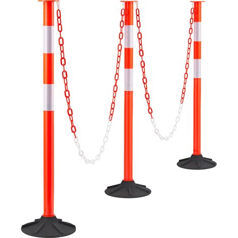 Cônes de signalisation routière 3 pièces, 871 mm, avec base lestée, bandes réfléchissantes et chaîne, pour chantier, parking et contrôle de foule, rouge. (1/5)