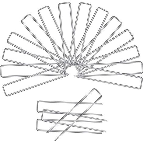 18 Piquets de Fixation pour Jardin, Pelouse Agrafes en Forme de U pour Bache Anti-Mauvaises Herbes, Galvanisés à Chaud (3x150x25mm) (1/5)