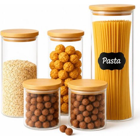 Einmachgläser – 5er-Set – Gratis wiederbeschreibbare Etiketten und Stift – Gläser mit Deckel – BPA-frei – Bonbongläser (1/5)