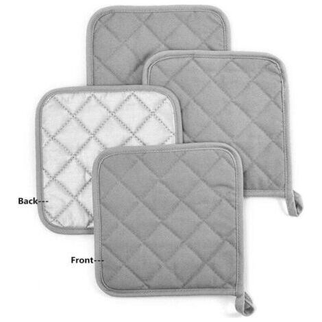 BUNTHAUS PA Topflappen aus Baumwolle für die Küche – 4-teiliges quadratisches Topflappen-Set, Topfuntersetzer-Set, grau, 17,8 cm, Frottee-Topf mit Halter zum Kochen und Backen im Ofen (1/4)