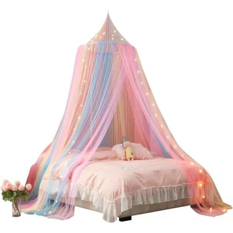Baldacchino arcobaleno per letto da bambina, tenda da gioco con zanzariera da principessa per bambini, copriletto da appendere per decorare la cameretta (arcobaleno) (1/3)