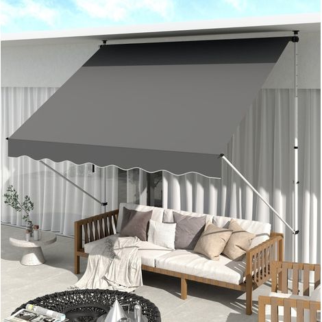 Store banne autoportant 300x150 cm en polyester gris, manivelle, pour terrasse – MEUBLIV (1/5)