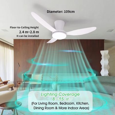 Plafonnier ventilateur 109 cm – 3 pales – Moteur DC ultra silencieux – 3 couleurs – 6 vitesses – Chambre (1/5)