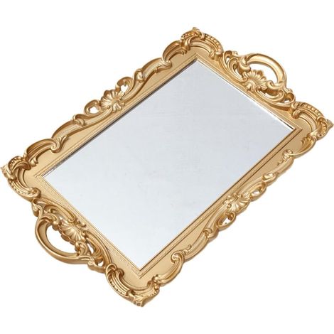 Plateau Miroir Vintage Décoratif pour Parfums et Bijoux Plateau de Vanité en Matériau Léger Finition Polie Lisse pour Salle de Bain et Accessoires Photo Multifonction'-'-