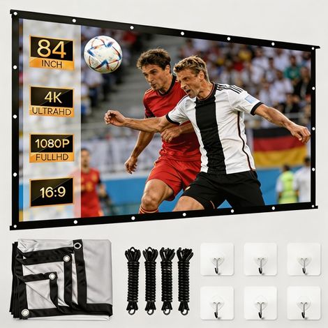 Écran de projection 84 ", écran de projection 4 K, écran de projection HD 16:9, écran de projection portable résistant à la lumière, convient pour le home cinéma et le camping en plein air (1/5)