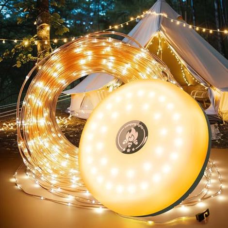Guirlande lumineuse de camping, 2000 mAh, jusqu'à 14 heures d'autonomie, 4 en 1, portable et rechargeable, pour camping, jardin, randonnée, décoration, Noël [Classe énergétique F]