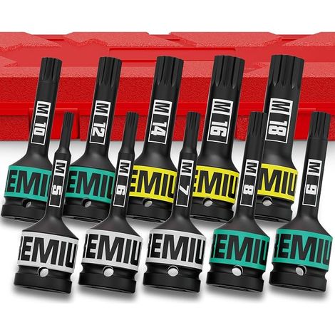 1/2 inch XZN Impact Sockets, Set of 10 XZN Impact Sockets, M5 - M18 XZN Impact Sockets, Suitable for Handymen, Cars, Bikes and Household Tools for Repair (1/5)