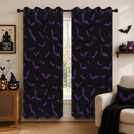 Rideaux Occultants Gothique Noir Violet Chauve-Souris (1/5)