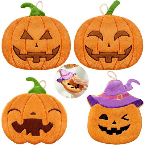 4er-Pack Kürbis-Halloween-Handtücher, Herbstliches Kürbis-Küchen-Geschirrtuch-Set, saugfähig, weich, lustige Dekoration, luxuriöse Halloween-Badezimmerdekoration, zum Trocknen, Reinigen, Kochen, für F