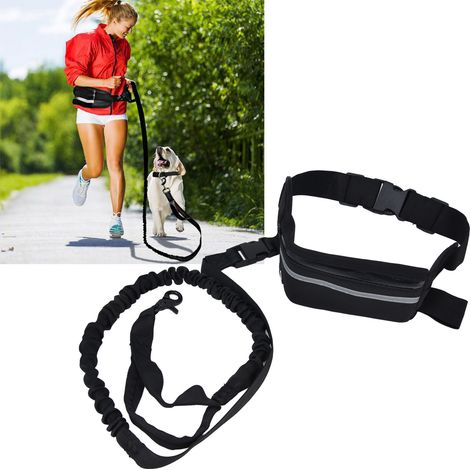 Sportgürtel und Hundeleine im Set, schwarze reflektierende elastische Laufleine (1/5)