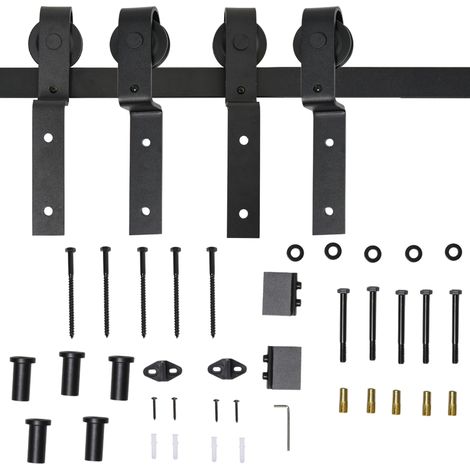 Sistema scorrevole per porta in legno, binario 200 cm, acciaio nero, 9 accessori, per 2 ante (1/4)