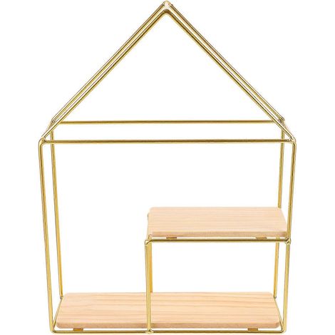 Étagère murale en fer doré avec finition bois. (1/5)
