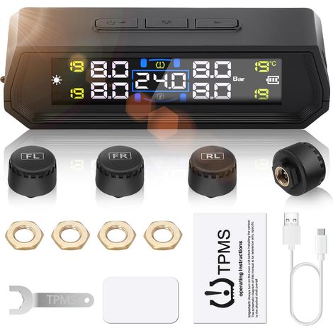 Système de surveillance de la pression des pneus avec modes d'alarme, système solaire TPMS universel de surveillance de la pression des pneus de voiture avec 4 capteurs externes pour voiture (1/5)
