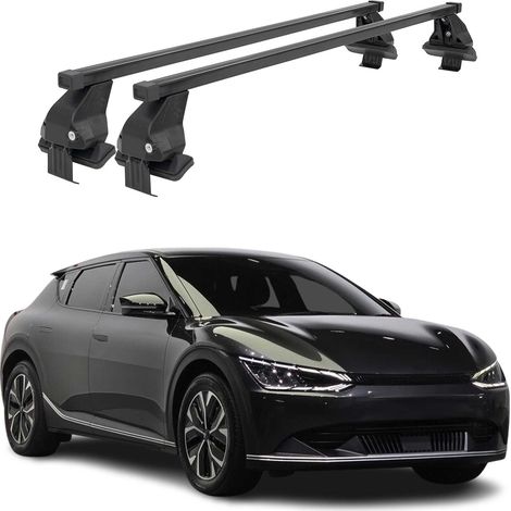 OMAC Dachträger Querträger Stahl für Kia EV6 2021-2026 – Abschließbar – City-Crash-getestet – DIN 75302:2019 – ISO/PAS 11154:2006 – Max. 50 kg Schwarz (1/5)