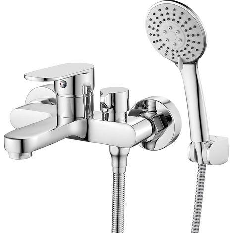 1 Mitigeur Baignoire, Laiton Massif, Finition Chromée, Douchette 3 Jets, Flexible 1,5m, Pour Salle De Bain (1/5)