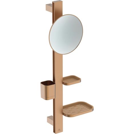 Miroir de courtoisie, Combinaison d'accessoires S, avec Miroir cosmétique Ø 205 mm (grossissement 3 Fois), en Aluminium recyclé à 100% – Bronze (310.5x160x717 mm) (1/5)