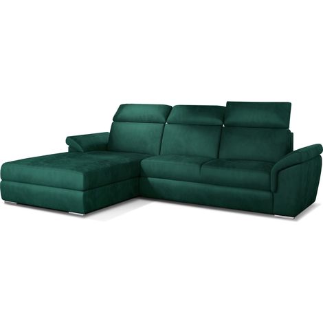 Canapé convertible d'angle gauche velours vert têtières réglables Suzy 272cm (1/5)