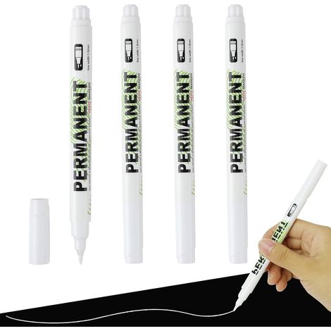 Marqueur Permanent Blanc - 4 Pièces - Pointe Fine 1,0 mm - Encre Acrylique Imperméable - Pour Bois Métal Pierre Cuir - Longueur 13,7 cm (1/5)