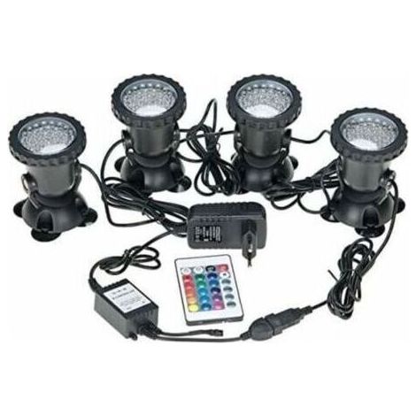 Spots sous marins étanches multicolores RVB pour aquarium avec télécommande pour bassin de jardin, aquarium, piscine, prise britannique (lot de 4 lumières) (1/5)
