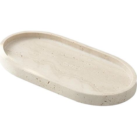 Ovales Tablett aus beigefarbenem Naturmarmor – für Parfums/Kerzen/Schlüssel – Badezimmer/Wohnzimmer – elegante Ausführung (1/5)