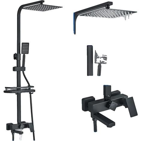 Robinet de douche mural monocommande, 25 cm (10 pouces), noir (1/2)
