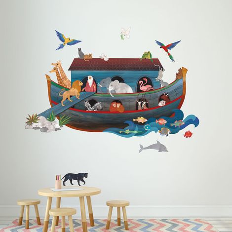 Grand Décor Panoramique Découpé, Arche de noé nuit animaux, 83,5 cm X 162 cm (1/5)
