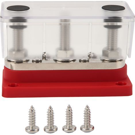 Universeller Batterieanschlussblock, hervorragende Leitfähigkeit, Marine-Sammelschiene 12-48V Marine 300A M4-Anschluss M10 Cabacha-Anschluss für Stiefel (rot) (1/5)