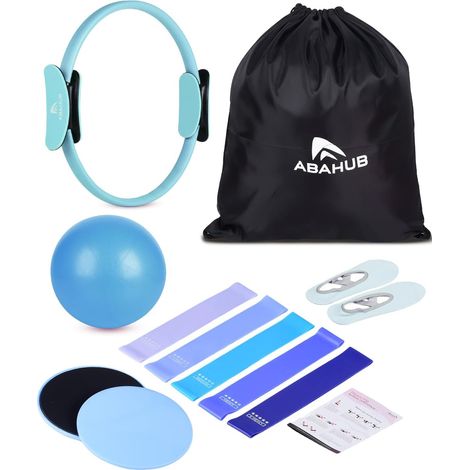 Kit Pilates Maison avec Anneau Pilates 35cm, Ballon 25cm et Bandes de Résistance - pour Entraînement Femme à la Maison, Set Complet avec Guide pour Force, Flexibilité, Stabilité – Set Rose (1/5)