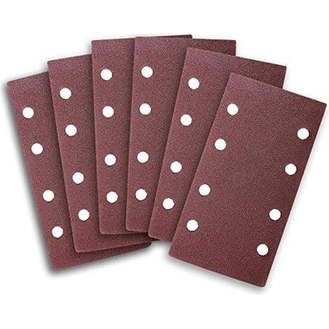 Lot de 70 feuilles de papier de verre 93 x 185 mm, grain 40/60/80/120/240/320/400/600/800, 8 trous, grain 800 perforées pour ponceuse orbitale rectangulaire