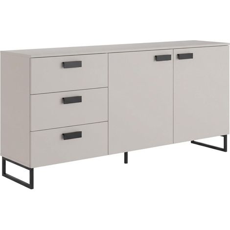 Madia con 2 Ante 3 Cassetti E Ripiani Interni Mobile Soggiorno Moderno In Melaminico Con Maniglie E Piedini Neri Per Sala da Pranzo Elegante 184 x 86 x 40 Cm Colore Beige