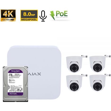 Ajax Kit videosorveglianza NVR 8 Canali + Telecamere TurretCam 8Mp Bianco + HDD 2Tb - 70936 NR.04 Telecamere