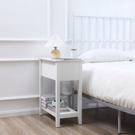 Mesa Auxiliar con Tapa Abatible Estante y Orificio para Cables para Salón Cama Dormitorio 60,5x32,5x70 cm Blanco (1/5)