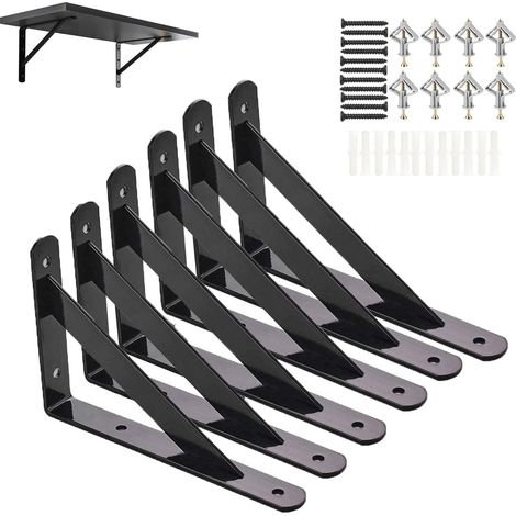 Shelf Brackets 200x120mm 6 Pack   8 Inch Lightweight L Brackets for Concrete/Gypsum Walls, 30kg Load, Screws Included (1/5)