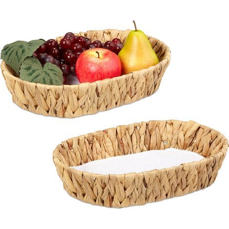 Corbeille à fruits, lot de 2, déco pour fruits, pain, etc., jacinthe d’eau, HxLxP : 7x33x22 cm, nature (1/5)