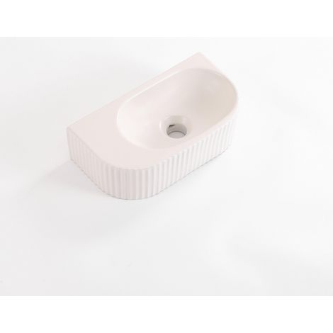 QeramiQ Blend Lavabo pour WC - 40x22x12cm - nervure - demi-rond - sans trou de robinet - ceramique - lin (1/3)
