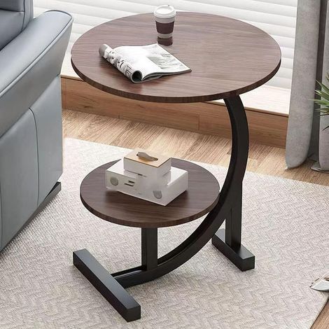 TrAdE Shop Traesio - Tavolino A 2 Livelli Rotondo Forma Di C In Metallo Con Ripiani In Legno Per Salotto 62207 - (1/5)