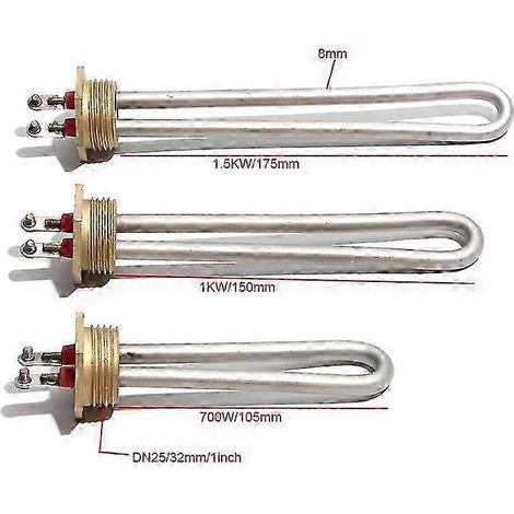 Élément chauffant électrique DN25 de 25,4 mm (1 pouce), adapté aux chauffe-eau/distributeurs d'eau, tension 110 V/220 V, puissance 700 W/1000 W/1500 W. Dimensions : 110 V 700 W 105 L DN25 201SS (1/3)