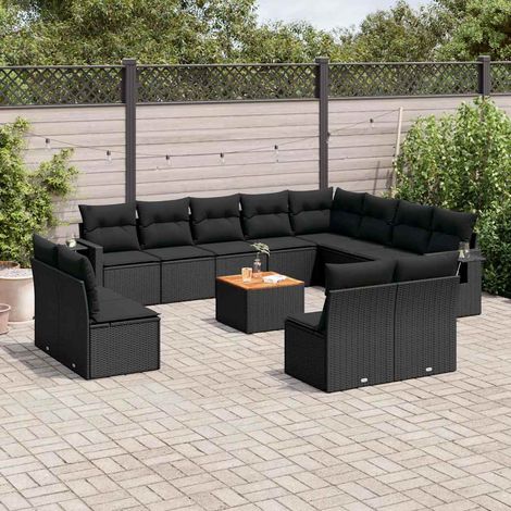 Teenpull – 13-tlg. Garten-Sofagarnitur mit Kissen Schwarz Poly Rattan (1/3)