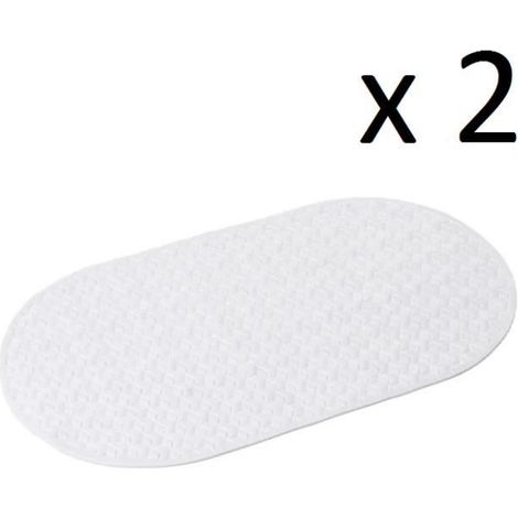 Lot de 2 tapis de bain ovale, tapis salle de bain antidérapant en pvc coloris blanc - Longueur 70 x Profondeur 40 cm-JUANIO