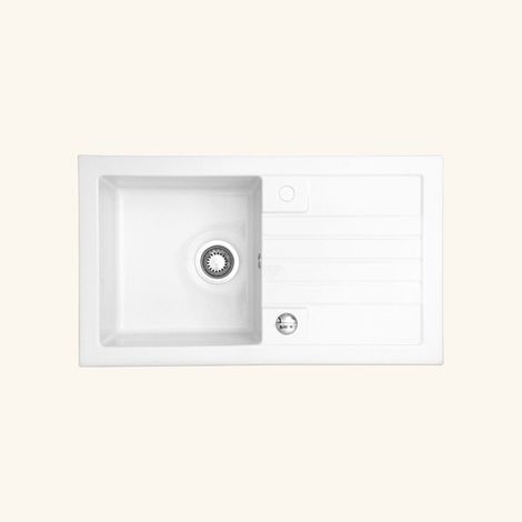 Cuisissimo – Évier céramique blanc 86x50 cm – 1 bac réversible avec vidage automatique – Meuble sous évier 60 cm minimum – Équipements inclus (1/3)