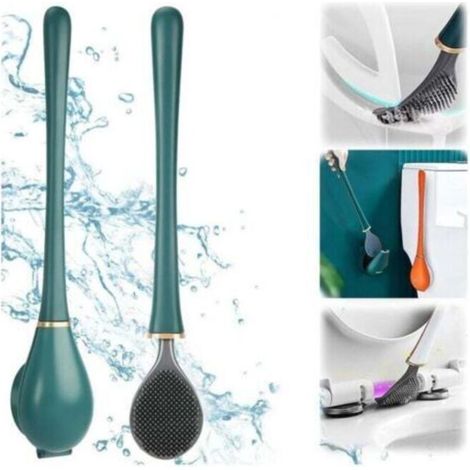 Porte-balai WC mural en silicone, brosse WC flexible en silicone, brosse WC de salle de bain avec support à séchage rapide pour montage mural sans perçage (1/4)