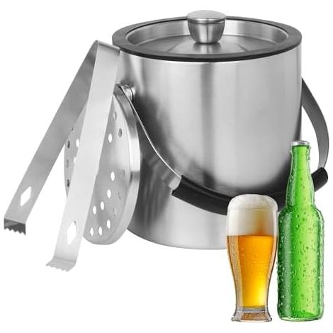 Bac à glaçons de 1,6 L, bac à glaçons en acier inoxydable 1,6 L, seau à glace en acier inoxydable, bac à glaçons isotherme à double paroi pour glaçons, idéal pour refroidir la bière, le champagne (1/5)