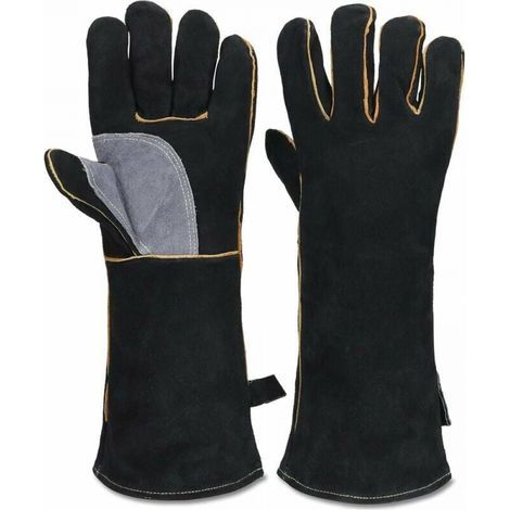 40cm Gants résistants au feu et à la chaleur extrêmes, cuir avec coutures en kevlar, parfaits pour cheminée, poêle, four, grill, soudage, barbecue, mig, support à marmite, traitement des animaux (1/4)