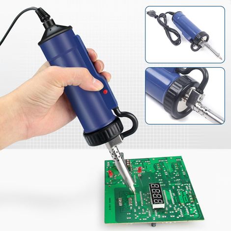 Aspirador de soldadura eléctrico portátil 220 V/30 W, soldador eléctrico con aspiración al vacío/bomba de desoldadura, enchufe EU, azul