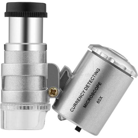 Lntyq Loupe éclairante, loupe poche mini microscope de poche loupe UV détecteur de monnaie bijoutier loupe avec la lumière LED,60X