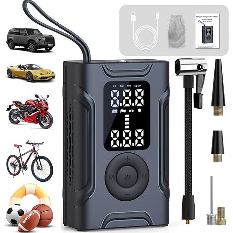 Kabelloser Autoreifenfüller, tragbarer Luftkompressor 150 PSI, Fahrradpumpe mit USB-C-Ladeanschluss, LED-Anzeige, automatischer Abschaltung, 5 Modi für Auto, Motorrad, Fahrrad, Ball, individuell anpas