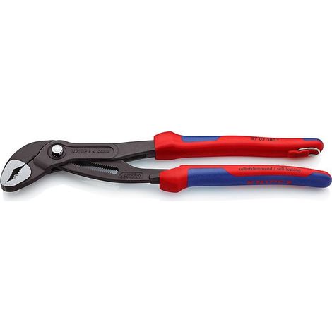KNIPEX 87 02 300 T Cobra® Tenazillas pico loro con fundas multicomponentes, con anilla de fijación integrada para colocar un dispositivo de protección anticaídas gris atramentado 300 mm