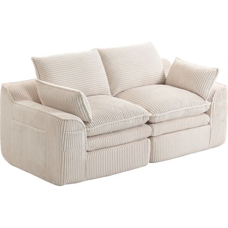 ELVMI 2-Sitzer Sofa Modulares Sofa mit Seitentaschen und Kissen, Federkern und Schaum, aus Cord, Beige (1/5)