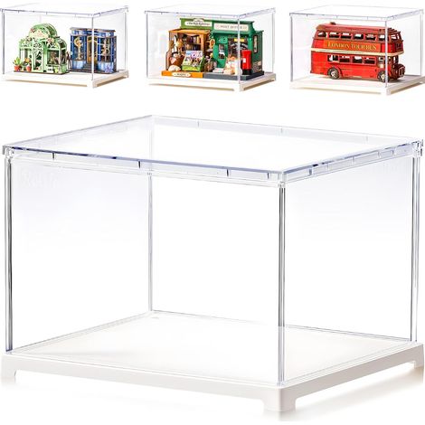 Acryl-Vitrinenkasten DF04L – Staubdichte Vitrine mit Tür und Kabeldurchführung, 8,78 × 7,60 × 6,06 Zoll, geeignet für Miniaturhäuser, Überraschungsboxen, Pop-Figuren und Sammlungen (1/5)